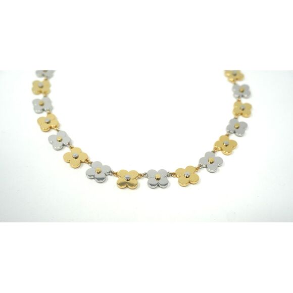 Ann Taylor Mixed Metal Clover Chain Necklace 16" Gold Tone Silver Tone - Picture 5 of 7